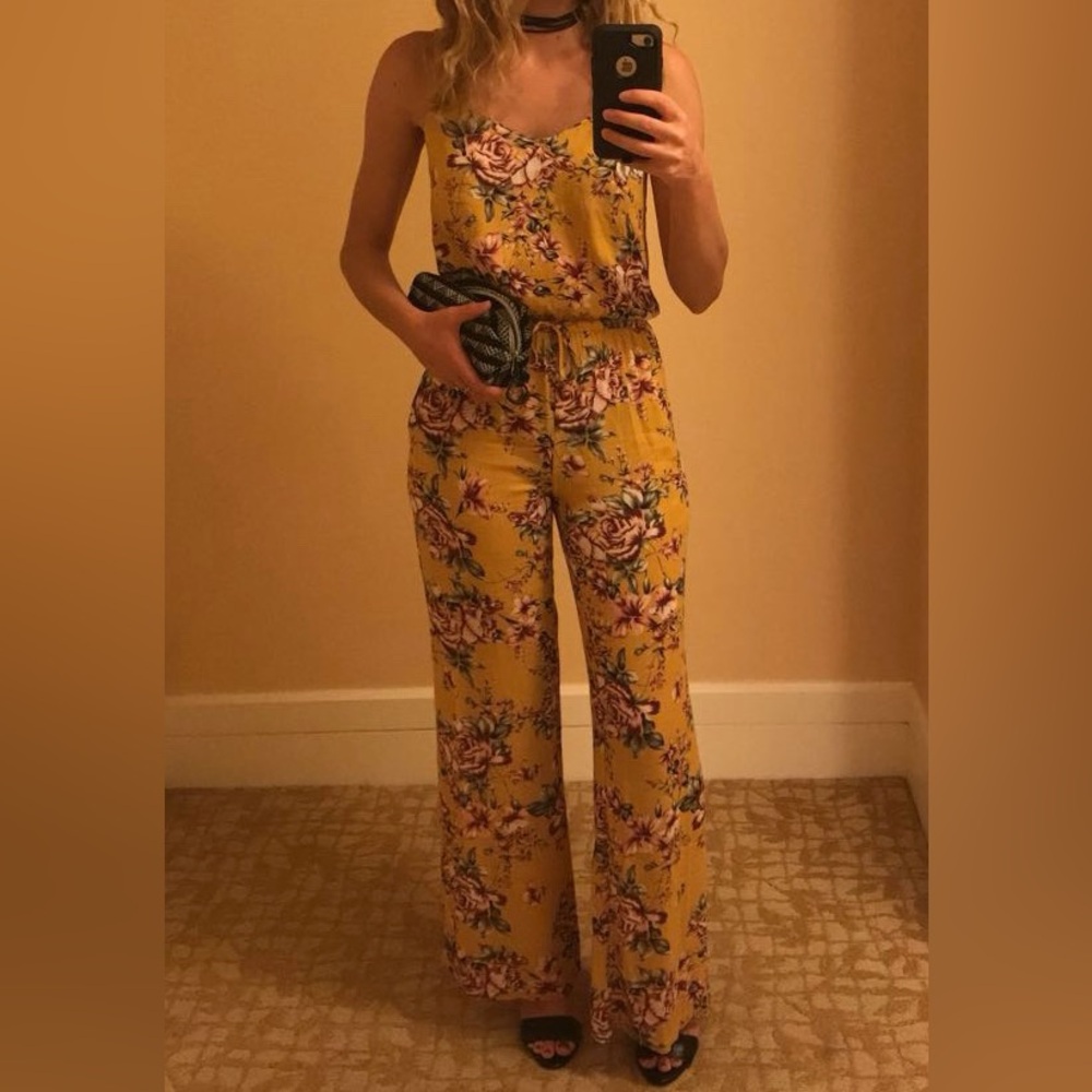 Yellow Floral Jumpsuit/Romper XS